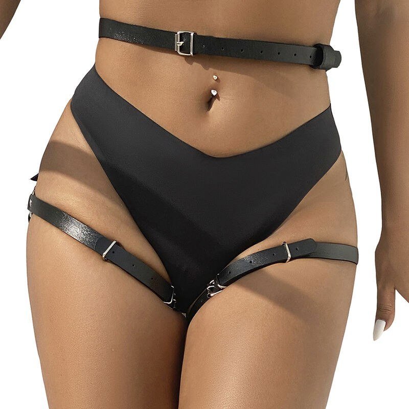 Arnés cintura y piernas cuero negro talla única - Kinkyloov