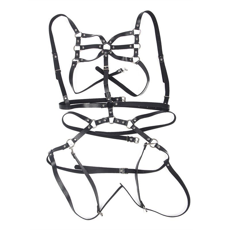 Arnés de Cuerpo Correas Ajustable Cuero Negro Talla Única - Kinkyloov