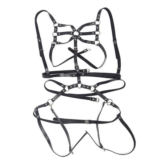 Arnés de Cuerpo Correas Ajustable Cuero Negro Talla Única - Kinkyloov