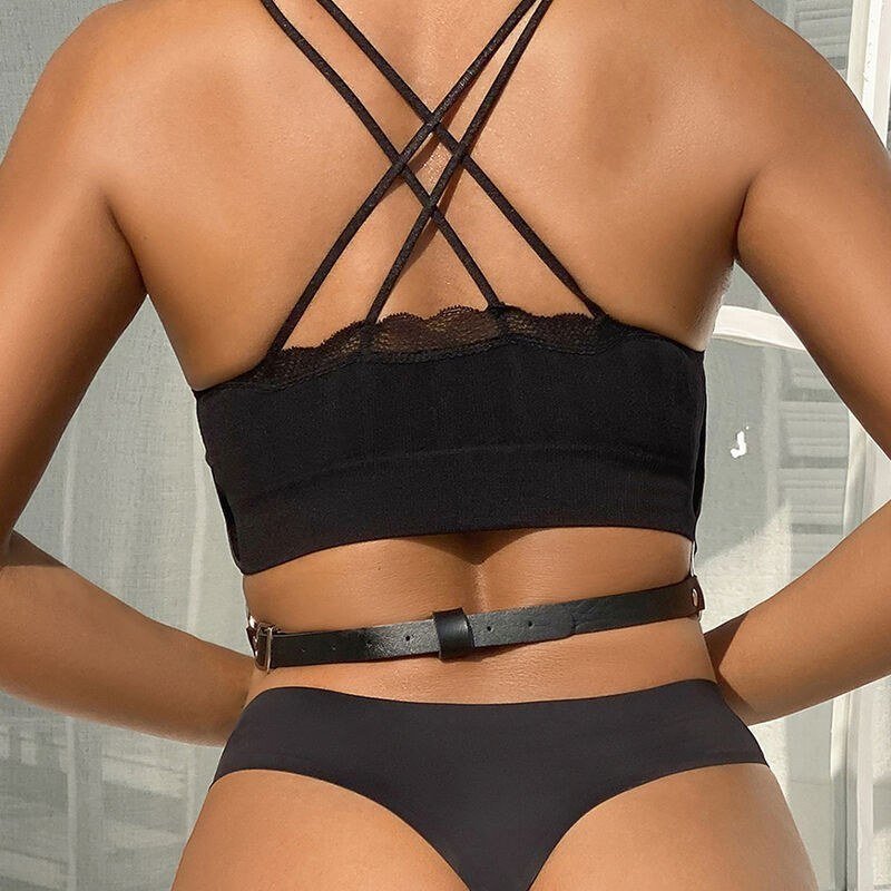 Arnés de Pecho Anillas de Cuero Negro Talla Única - Kinkyloov