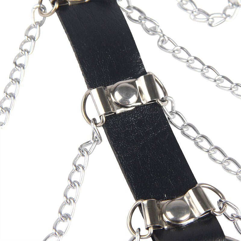 Arnés de Pecho Cadenas Cuero Negro Talla Única - Kinkyloov