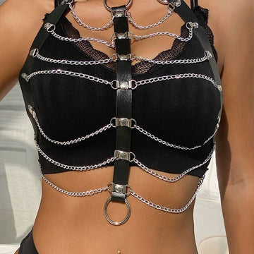 Arnés de Pecho Cadenas Cuero Negro Talla Única - Kinkyloov