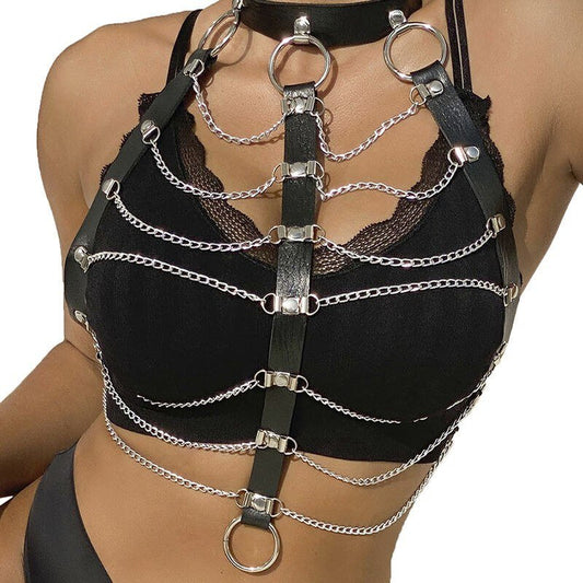 Arnés de Pecho Cadenas Cuero Negro Talla Única - Kinkyloov