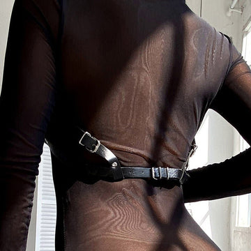 Arnés de Pecho Cuero Negro Talla Única - Kinkyloov
