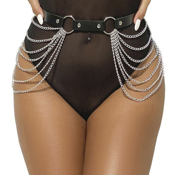 Cinturón de cadenas cuero negro talla única - Kinkyloov