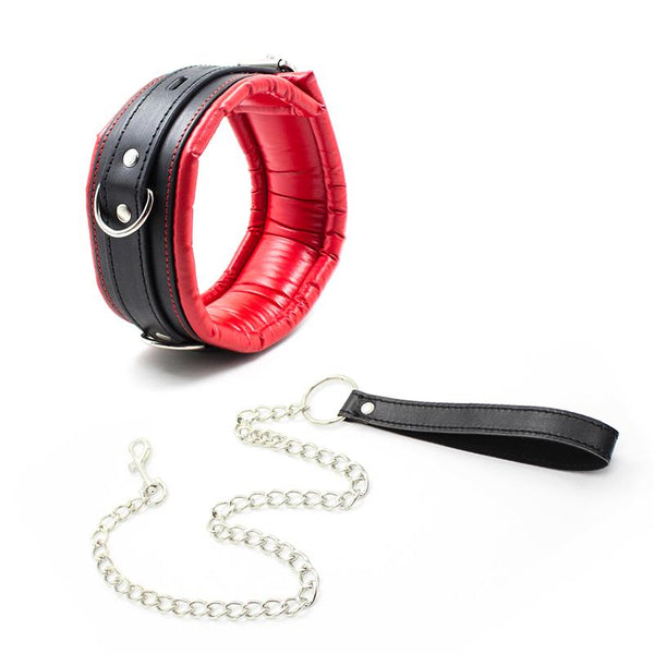 Collar con Correa de Metal e Interior Acolchado Negro/Rojo - Kinkyloov