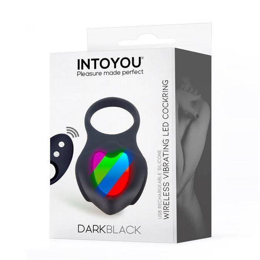 Darkblack Anillo Vibrador con Led Control Remoto USB Silicona - Kinkyloov