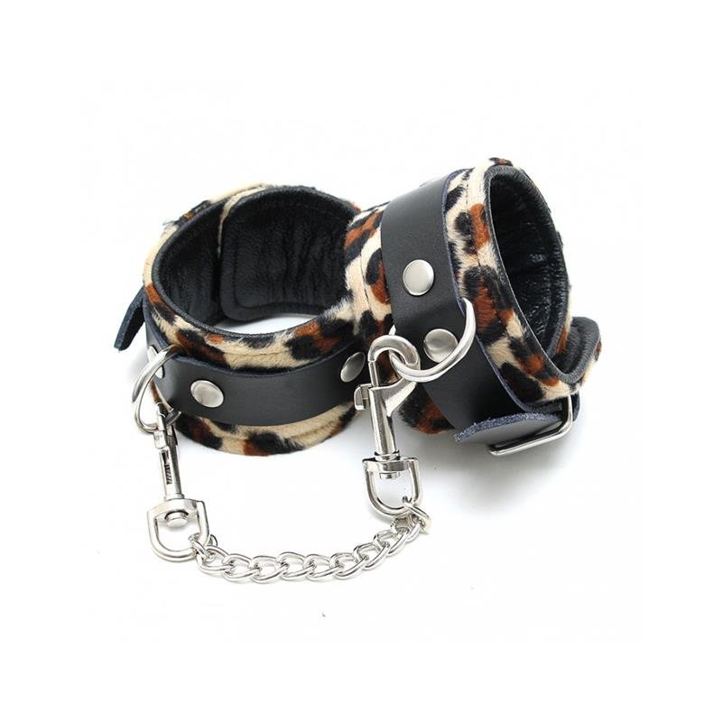 Esposas para Pies Cuero Estampado Leopardo - Kinkyloov
