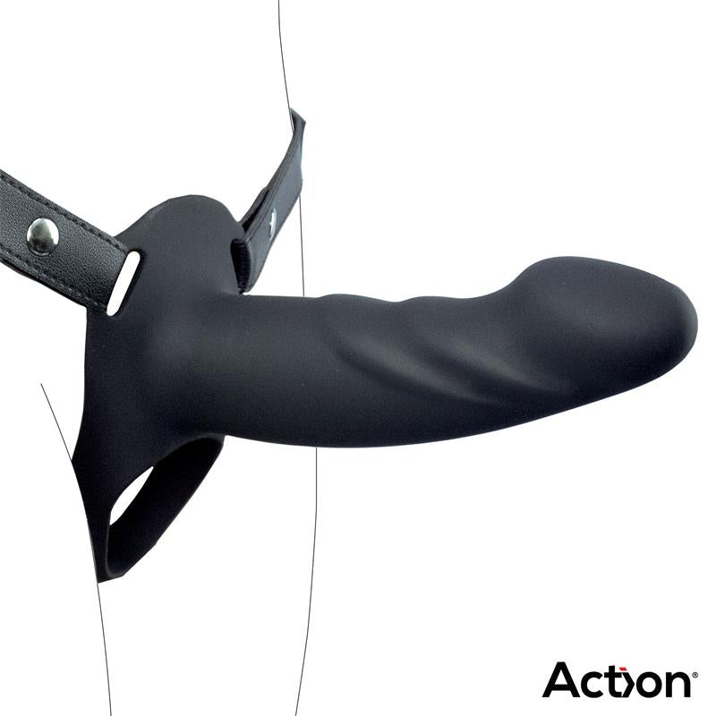 Arnés Strap-on con Dildo Hueco Silicona Premium Talla L Negro