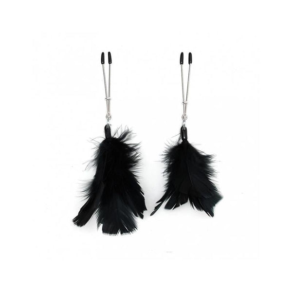Pinzas para Pezones con Plumas Negras Ajustables - Kinkyloov